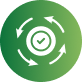 Green circular icon with a white target surrounded by process arrows symbol
