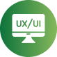Green circular icon with a white monitor displaying "UX/UI" text and cursor symbol