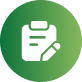 Green circular icon with a white clipboard symbol