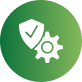 Green circular icon with a white shield checkmark and gear symbol