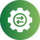 Green circular icon with a white gear and refresh symbol