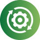 Green circular icon with white refresh arrows circling a gear symbol