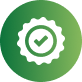 Green circular icon with a white gear badge and target symbol
