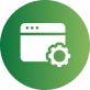 Green circular icon with a white browser window and gear symbol