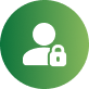 Green circular icon with a white person and ID card symbol