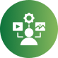 Green circular icon with a white gear, play button, and image symbol