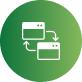 Green circular icon with white browser windows and refresh arrows symbol