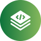 Green circular icon with white stacked layers and code brackets symbol