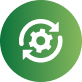 Green circular icon with a white gear and refresh arrows symbol