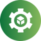Green circular icon with a white gear and refresh symbol