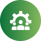 Green circular icon with a white gear and people symbol