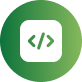 Green circular icon with a white code brackets symbol