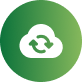 Green circular icon with a white cloud upload symbol