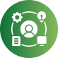 Green circular icon with white settings, support, and document symbols