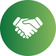 Green circular icon with a white handshake symbol
