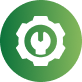 Green circular icon with a white gear and power symbol