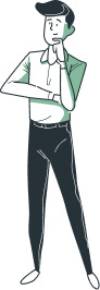 Illustration of a man standing with arms crossed in a thoughtful pose