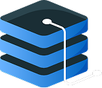 Blue 3D stacked database icon with a connection line
