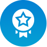 Blue circular icon with a white star badge symbol