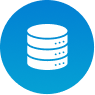 Blue circular icon with a white database symbol