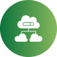Green circular icon with white clouds and a database symbol