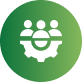 Green circular icon with a white team of people symbol