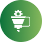 Green circular icon with a white basket and gear symbol
