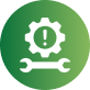 Green circular icon with a white gear, alert, and wrench symbol