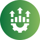 Green circular icon with a white growth bars and upward arrows symbol and cursor symbol