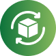 Green circular icon with a white package and refresh arrows symbol and cursor symbol