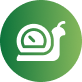 Green circular icon with a white snail and speedometer symbol and cursor symbol