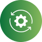 Green circular icon with a white gear and refresh arrow symbol