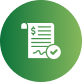 Green circular icon with a white document and checklist symbol and cursor symbol