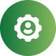 Green circular icon with a white gear and target symbol and cursor symbol