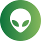 Green circular icon with a white alien face symbol and cursor symbol