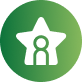 Green circular icon with a white star and target symbol and cursor symbol