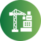 Green circular icon with a white construction crane and building symbol and cursor symbol