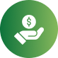Green circular icon with a white hand and dollar coin symbol and cursor symbol
