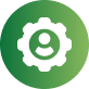 Green circular icon with a white gear and person symbol