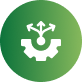 Green circular icon with a white branching arrows symbol and cursor symbol