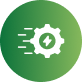 Green circular icon with a white gear and motion lines symbol and cursor symbol