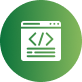 Green circular icon with a white browser window and code brackets symbol and cursor symbol
