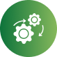 Green circular icon with a white connected gears symbol and cursor symbol