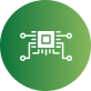 Green circular icon with a white microchip and circuit symbol and cursor symbol