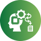 Green circular icon with a white head silhouette and connected gears symbol