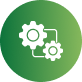 Green circular icon with white connected gears symbol