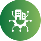 Green circular icon with a white building and circuit symbol