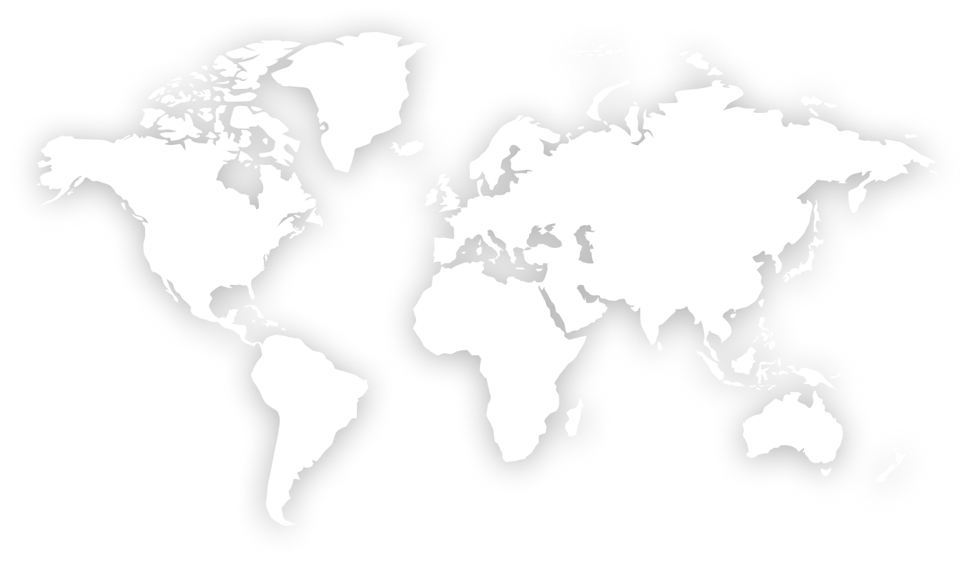 Plain white world map silhouette on a gray background